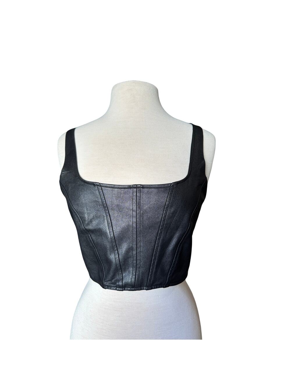 Amanda Uprichard Black Faux Leather Crop Tank Top Size Large